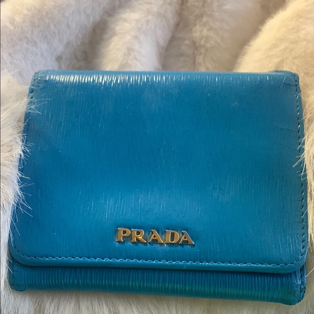 Prada Blue Leather Wallet with Gold Logo